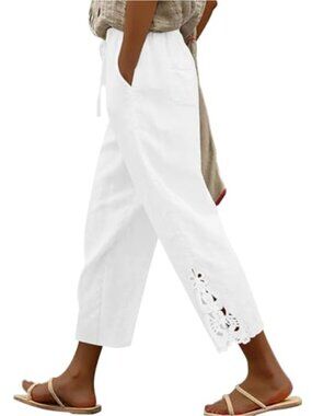 Women's Lightweight Drawstring Elastic Waist Trousers with Pockets